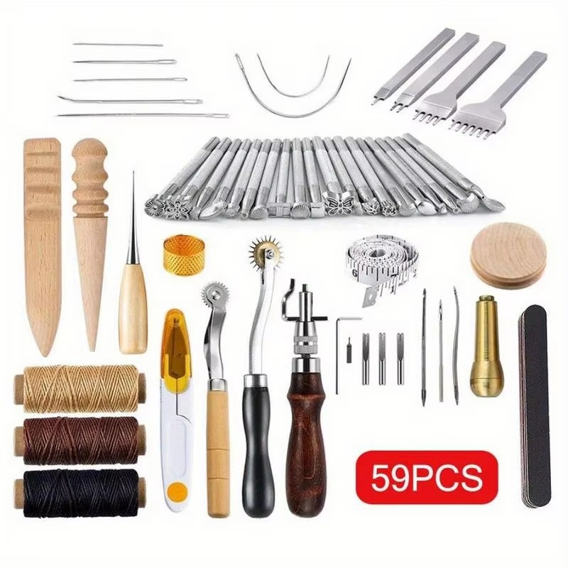 Groover Stitching Tool - 59 buah Set Peralatan Kerajinan Kulit,